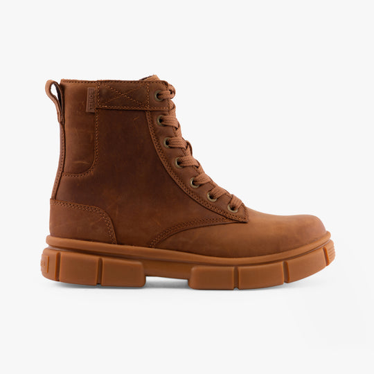Sorel EXPLORER STRT LACE Womens Boots Brown side view showcasing leather upper and lace-up closure.