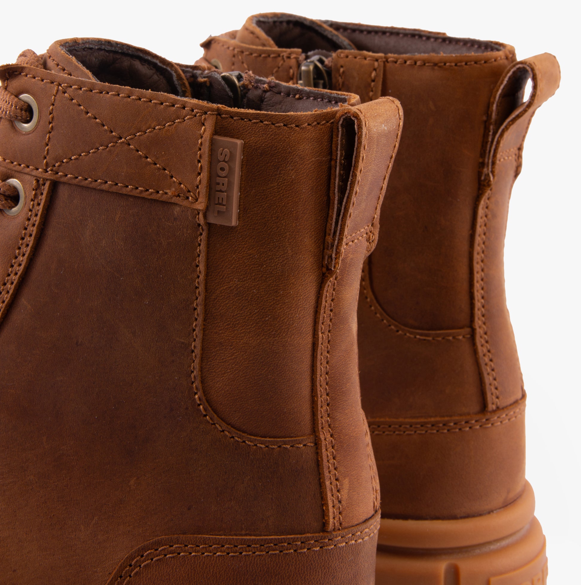 Sorel EXPLORER STRT LACE Womens Boots Brown rear view showing leather and rubber design details.