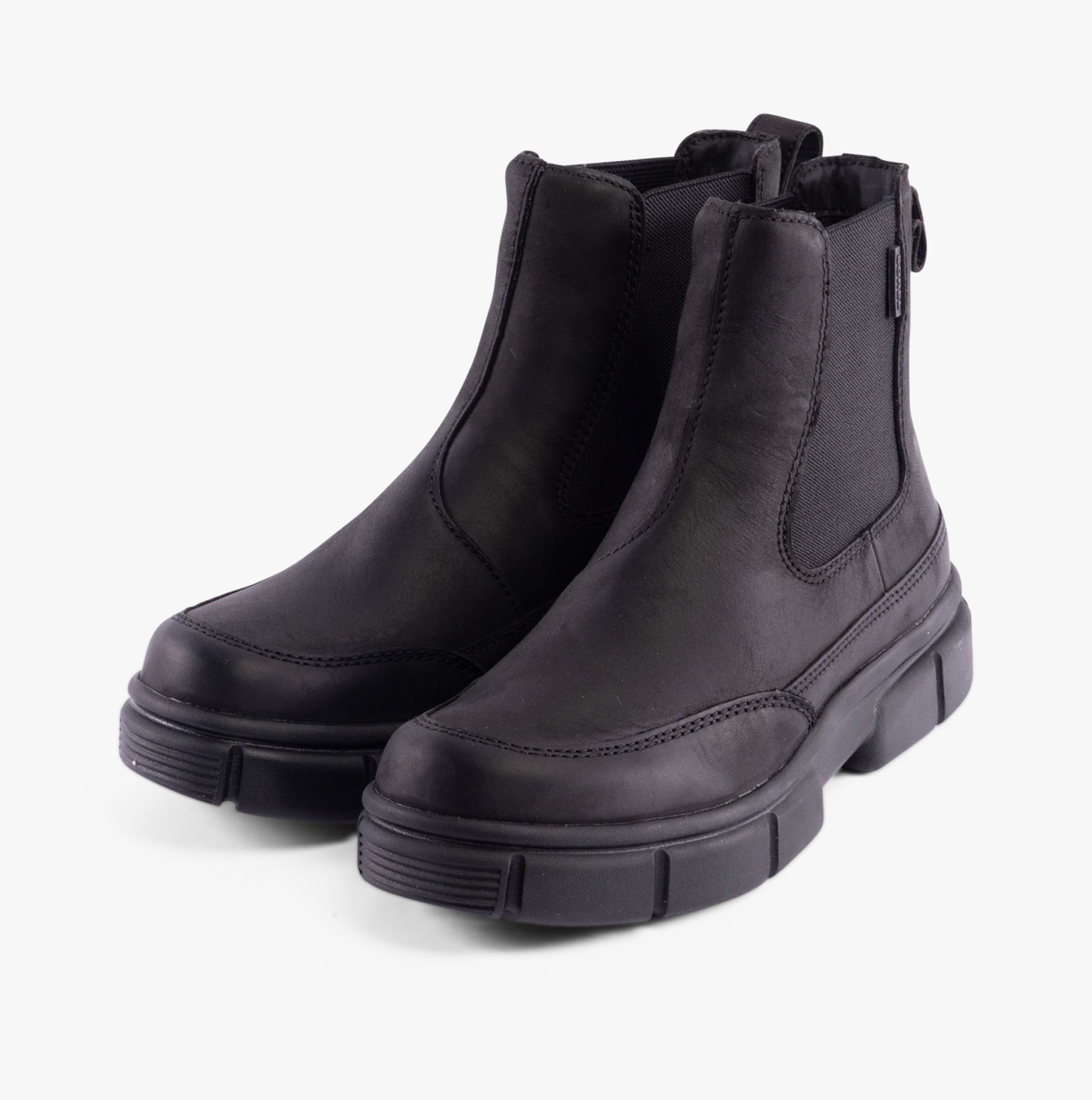 Sorel EXPLORER STRT Womens Chelsea Boots Black side view showcasing leather upper and rubber sole.
