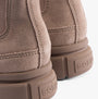 Sorel EXPLORER STRT Womens Chelsea Boots Brown rear detail view highlighting suede texture and heel.