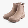 Sorel EXPLORER STRT Womens Chelsea Boots Brown side view showcasing leather/suede upper and rubber sole design.