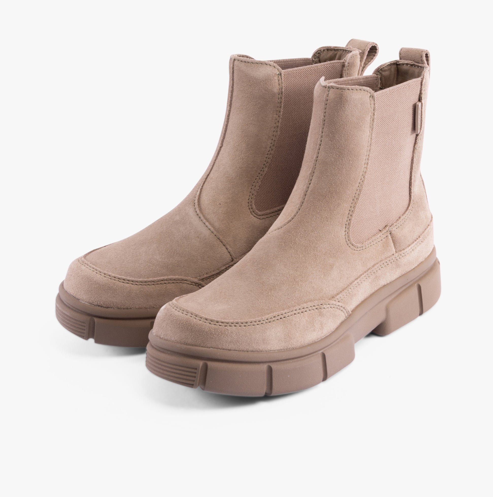 Sorel EXPLORER STRT Womens Chelsea Boots Brown side view showcasing leather/suede upper and rubber sole design.