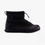 Sorel OUT N ABOUT IV PUFFY Womens Winter Boots Black side view showing waterproof ankle boot with lace-up detail.