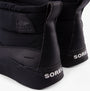 Sorel OUT N ABOUT IV PUFFY Womens Winter Boots Black rear view showing waterproof features and branding.