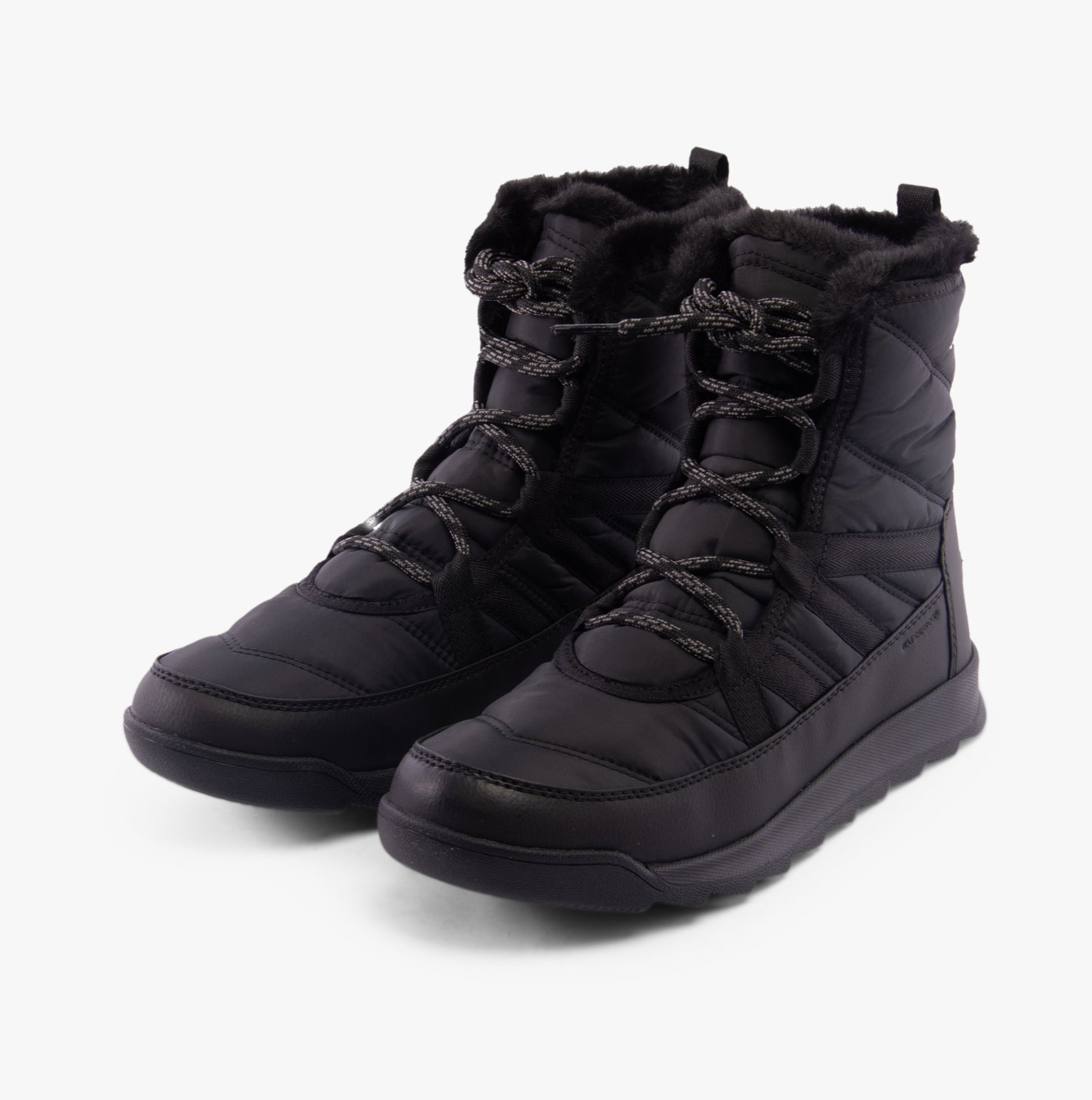 Sorel WHITNEY II PLUS LACE Womens Winter Boots Black side view showcasing insulated nylon upper and lace-up closure.