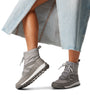 Sorel WHITNEY II PLUS LACE Womens Winter Boots Grey side view worn with light denim skirt