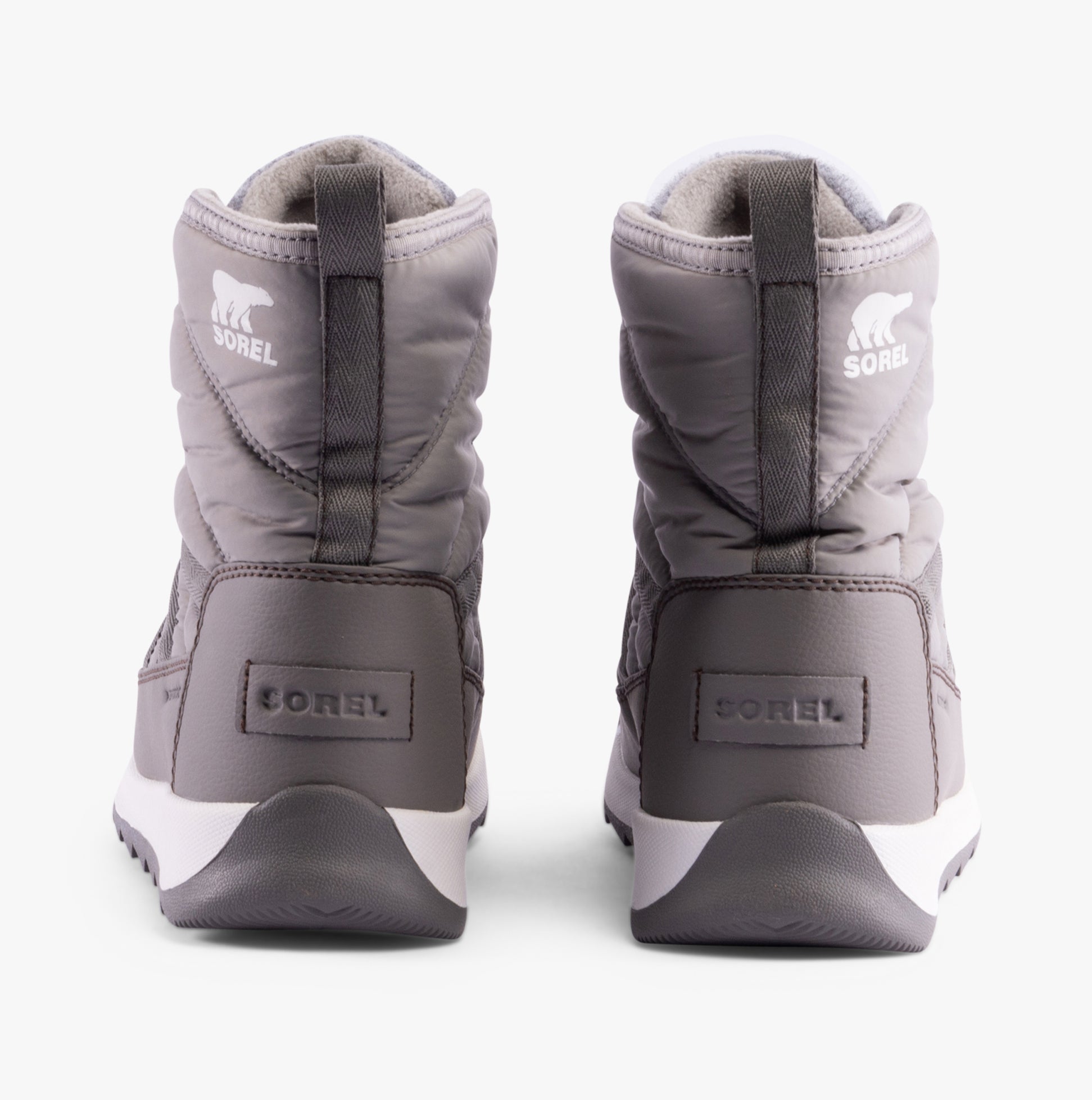 Sorel WHITNEY II PLUS LACE Womens Winter Boots Grey rear view showcasing cushioning and branding.