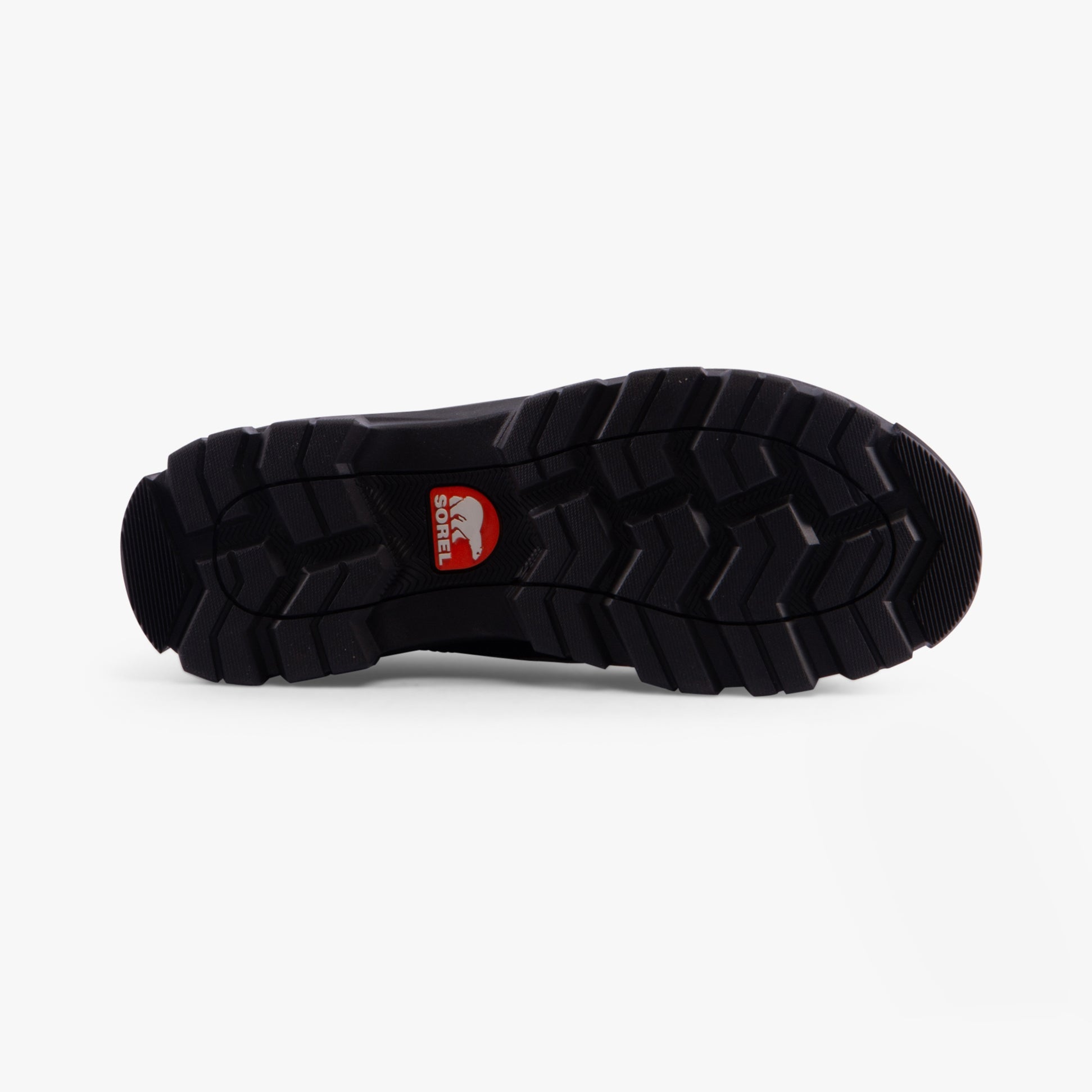 Sorel TORINO V Womens Winter Boots Black bottom view with rubber sole, showcasing traction and durability.
