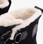 Sorel TORINO V Womens Winter Boots Black detail view showcasing soft microfleece lining and suede upper.