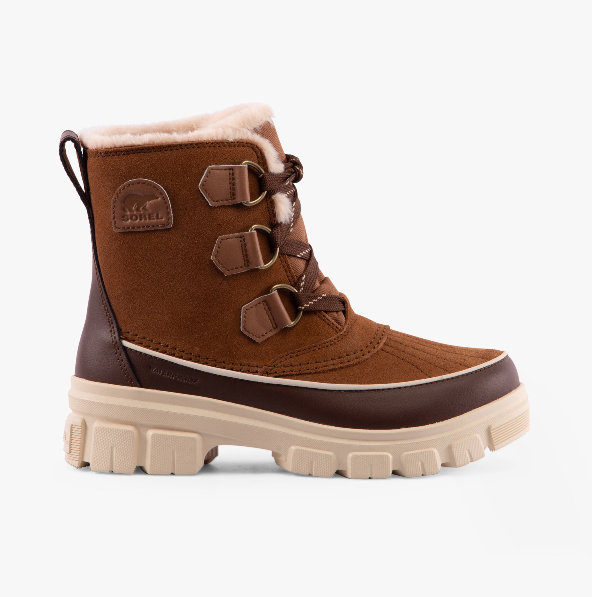Sorel TORINO V Womens Winter Boots Brown, side view, suede upper, lace-up, waterproof comfort ankle boots.