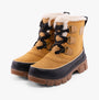Sorel TORINO V Womens Winter Boots Curry/Black side view showcasing soft suede upper and waterproof rubber sole