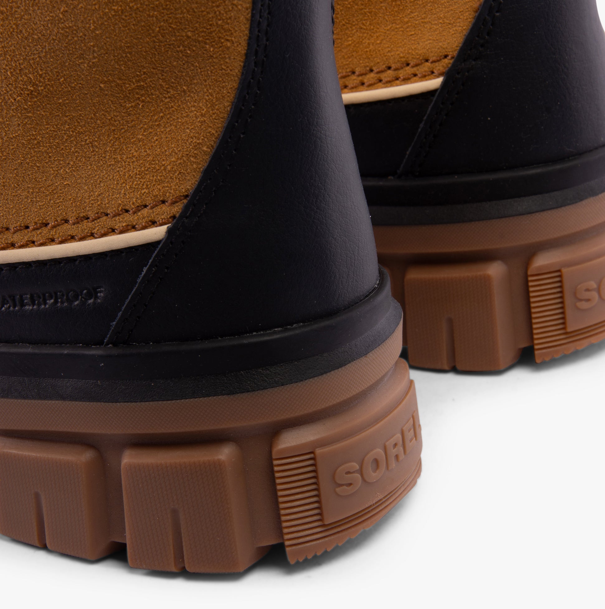 Sorel TORINO V Womens Winter Boots Curry/Black detail view showing suede and rubber sole