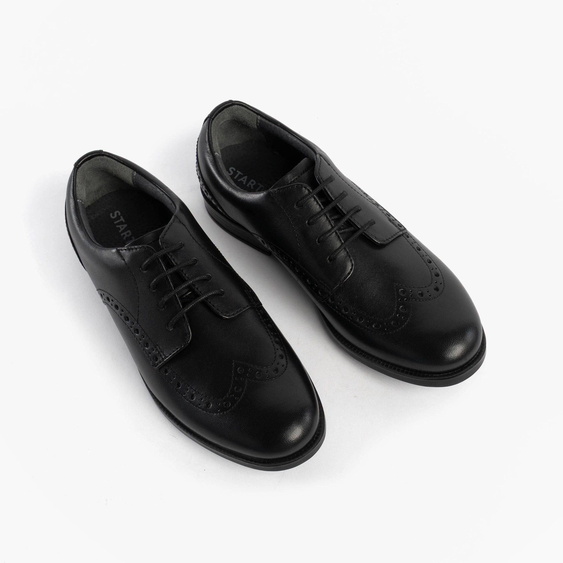 Start-Rite UNISEX School Shoes Black top view showing leather upper, lace-up closure, and classic design.