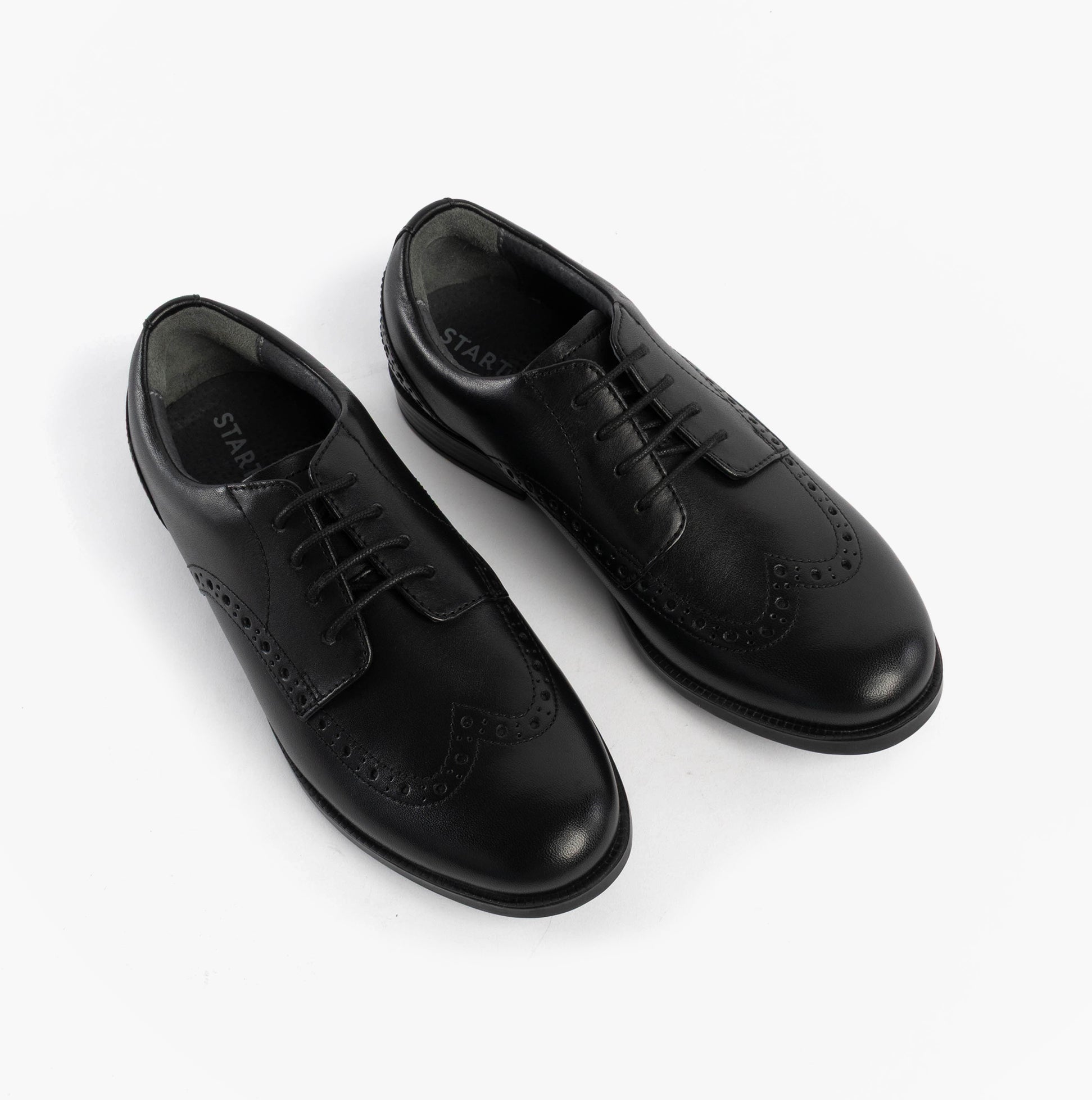 Start-Rite UNISEX School Shoes Black top view showing leather upper, lace-up closure, and classic design.
