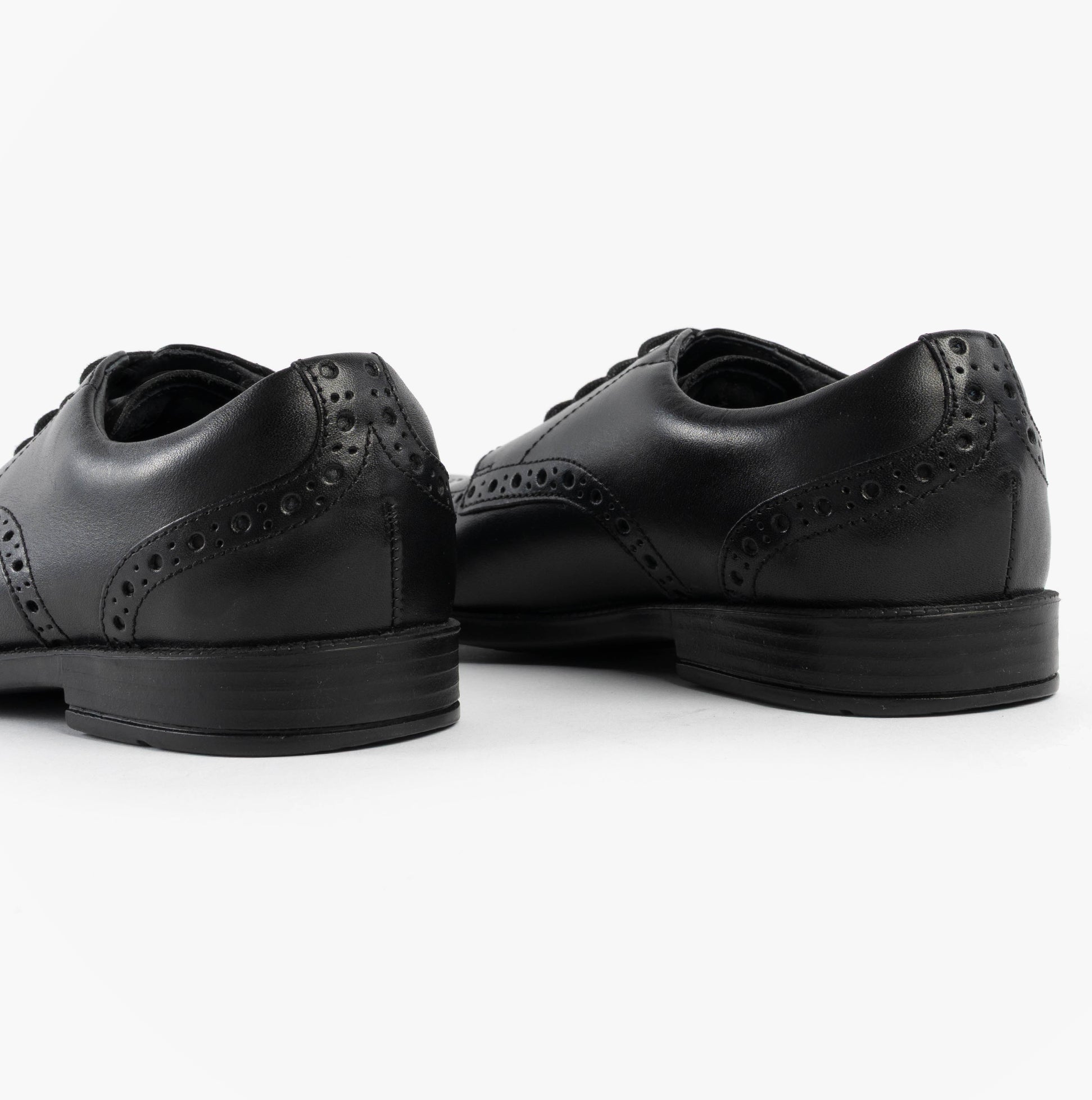Start-Rite UNISEX School Shoes Black rear view with detailed stitching and lace-up design, showcasing leather upper and rubber sole.