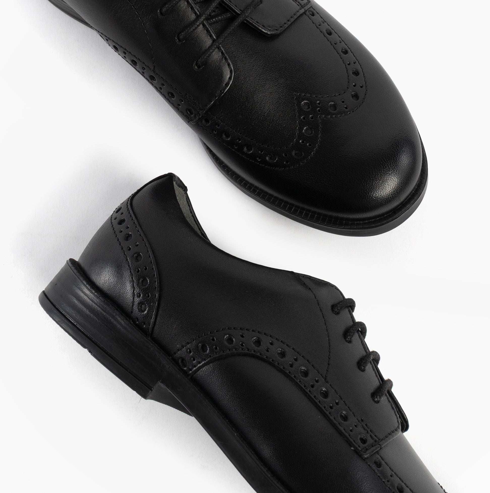 Start-Rite UNISEX School Shoes Black top view showcasing lace-up design and detailed stitching on leather upper.