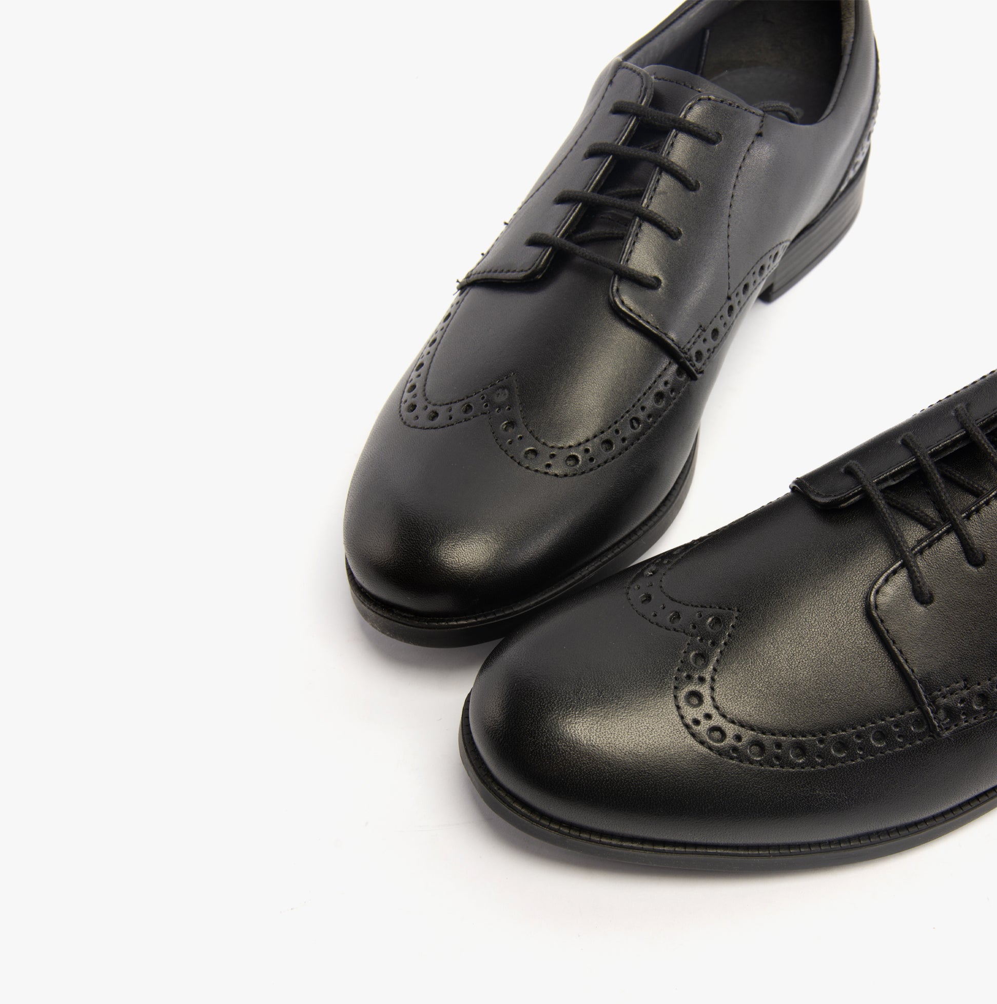 Start-Rite UNISEX School Shoes Black close-up view highlighting the leather texture and lace-up design.