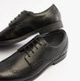 Start-Rite UNISEX School Shoes Black side view and detail view, leather upper, lace-up, school style.