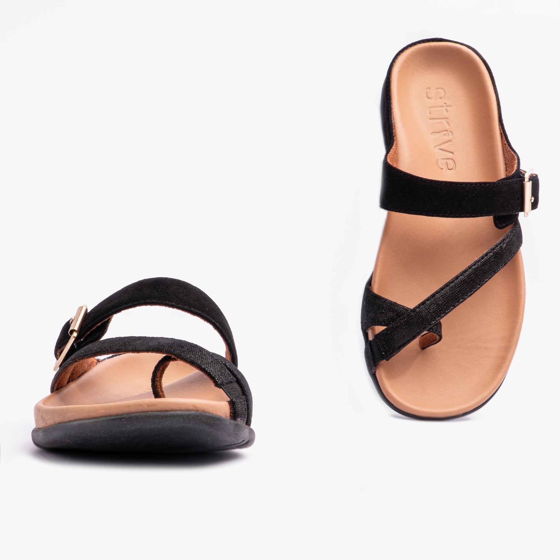 Strive NUSA Womens Strappy Sandals Black Velour