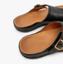 Strive JAVA II Womens Sandals Black top view showing leather upper and buckle detail for comfort and style.