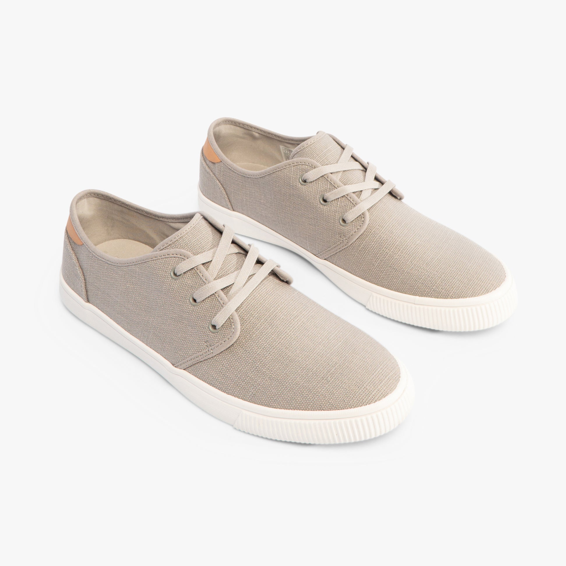 TOMS CARLO Mens Trainers Grey side view showcasing canvas upper and lace-up closure.