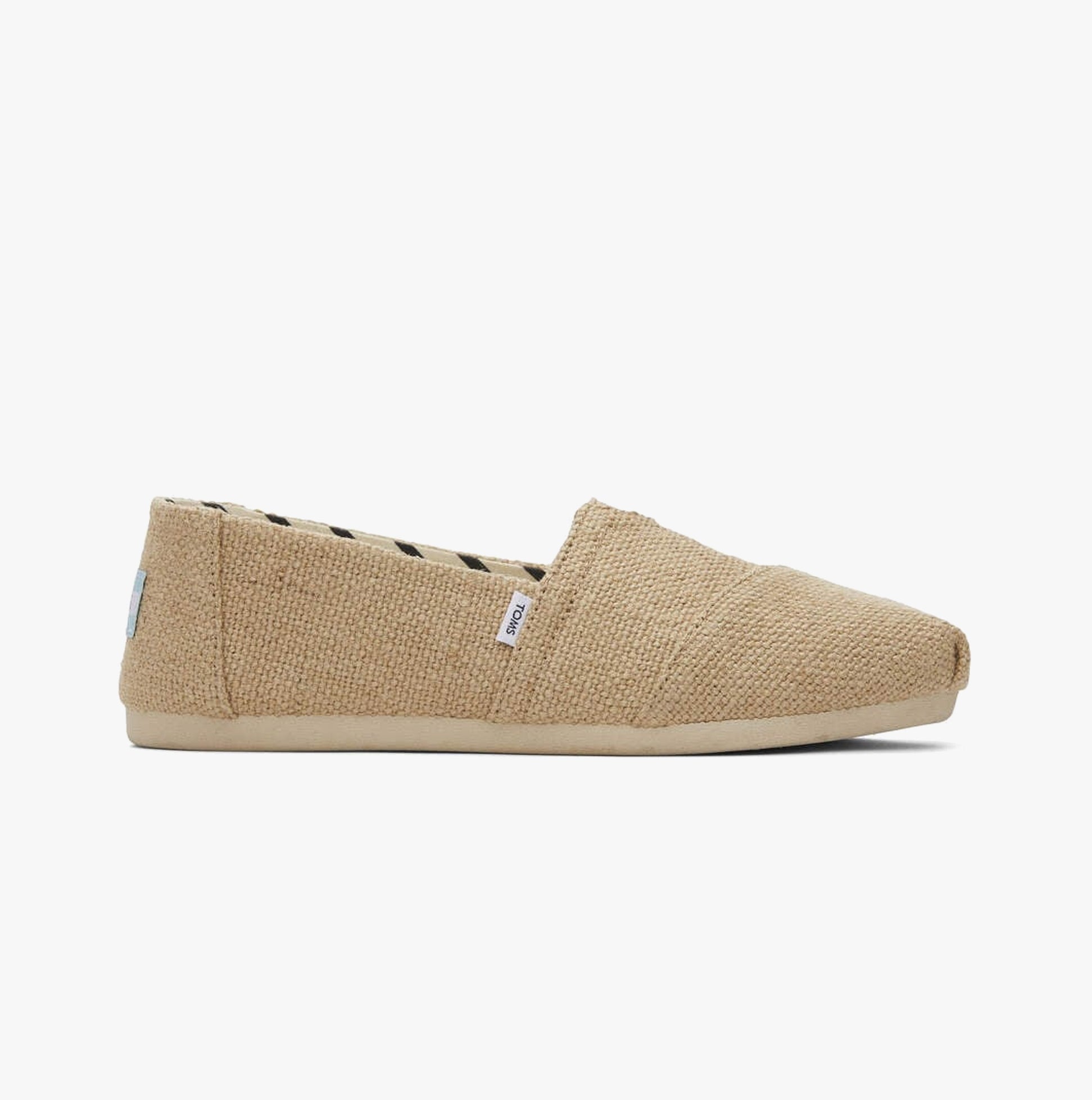 TOMS ALPARGATA Womens Canvas Espadrille Natural side view showing beige canvas upper and relaxed slip-on style.