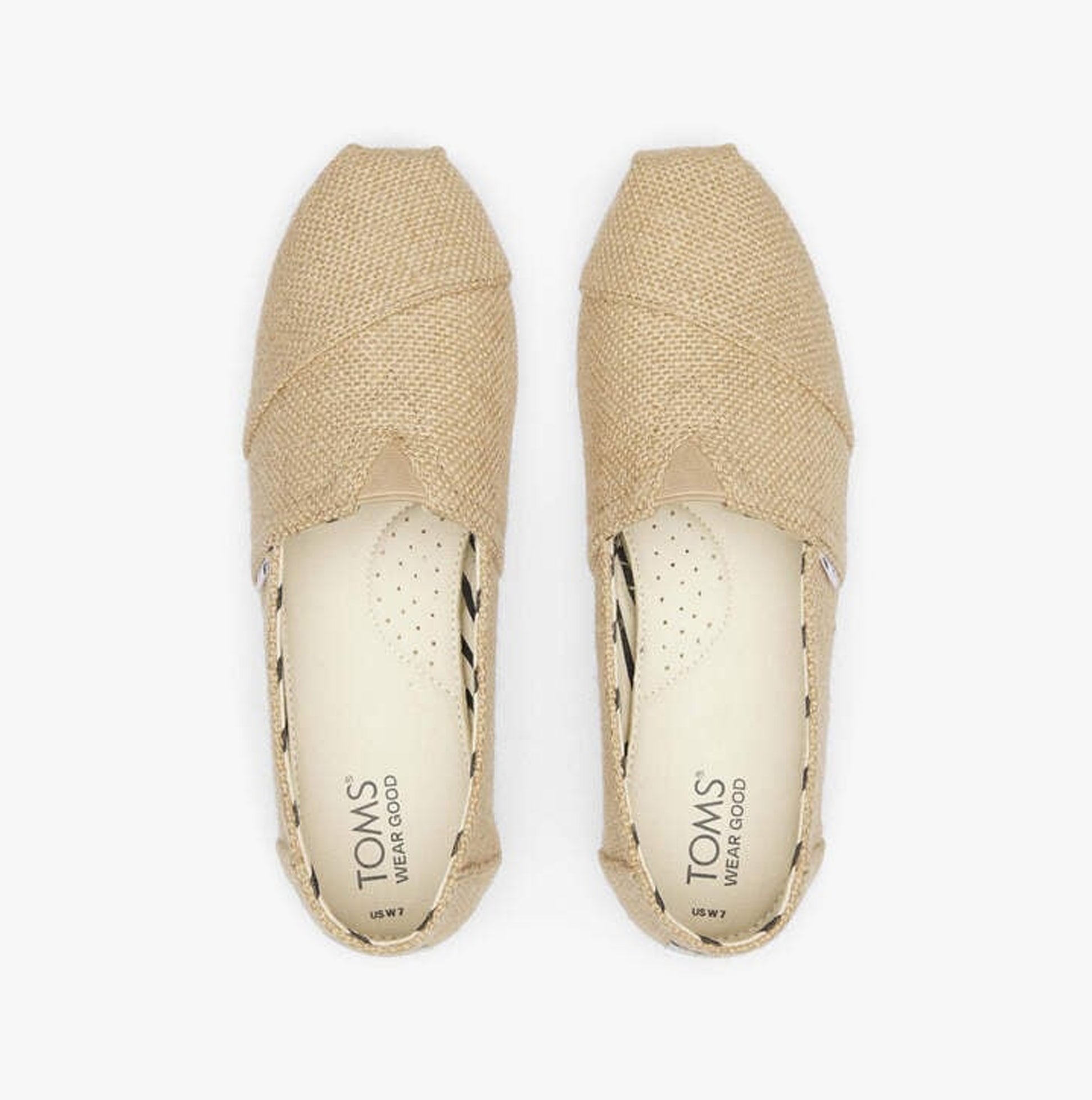 TOMS ALPARGATA Womens Canvas Espadrille Natural top view showing beige canvas upper and comfortable inside lining.