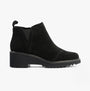 TOMS MAUDE Womens Boots Black side view showcasing suede upper and wedge heel design.