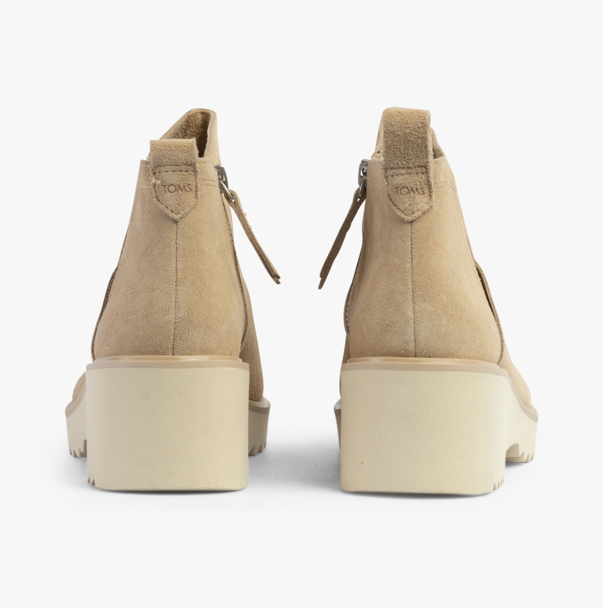 TOMS MAUDE Womens Boots Natural back view showing wedge heel and suede upper.