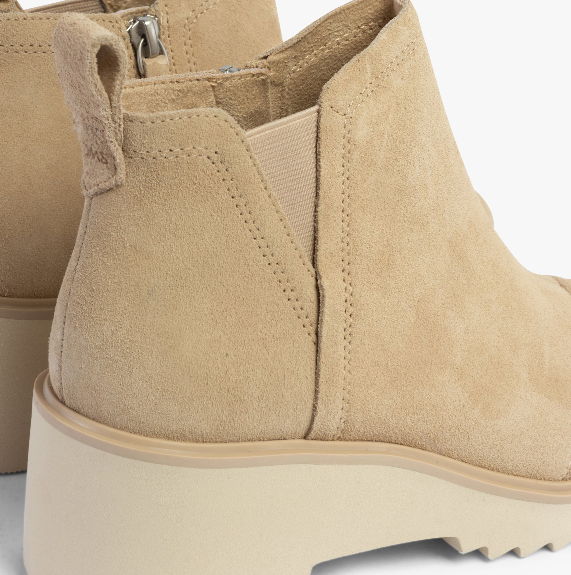TOMS MAUDE Womens Boots Natural detail view of suede ankle boots with wedge heel and elasticated side panel.