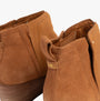 TOMS CLARE Womens Boots Tan, detail view of ankle boots showcasing suede upper and wedge heel.