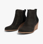 TOMS CLARE Womens Boots Black side view showing leather and suede upper with wedge heel.