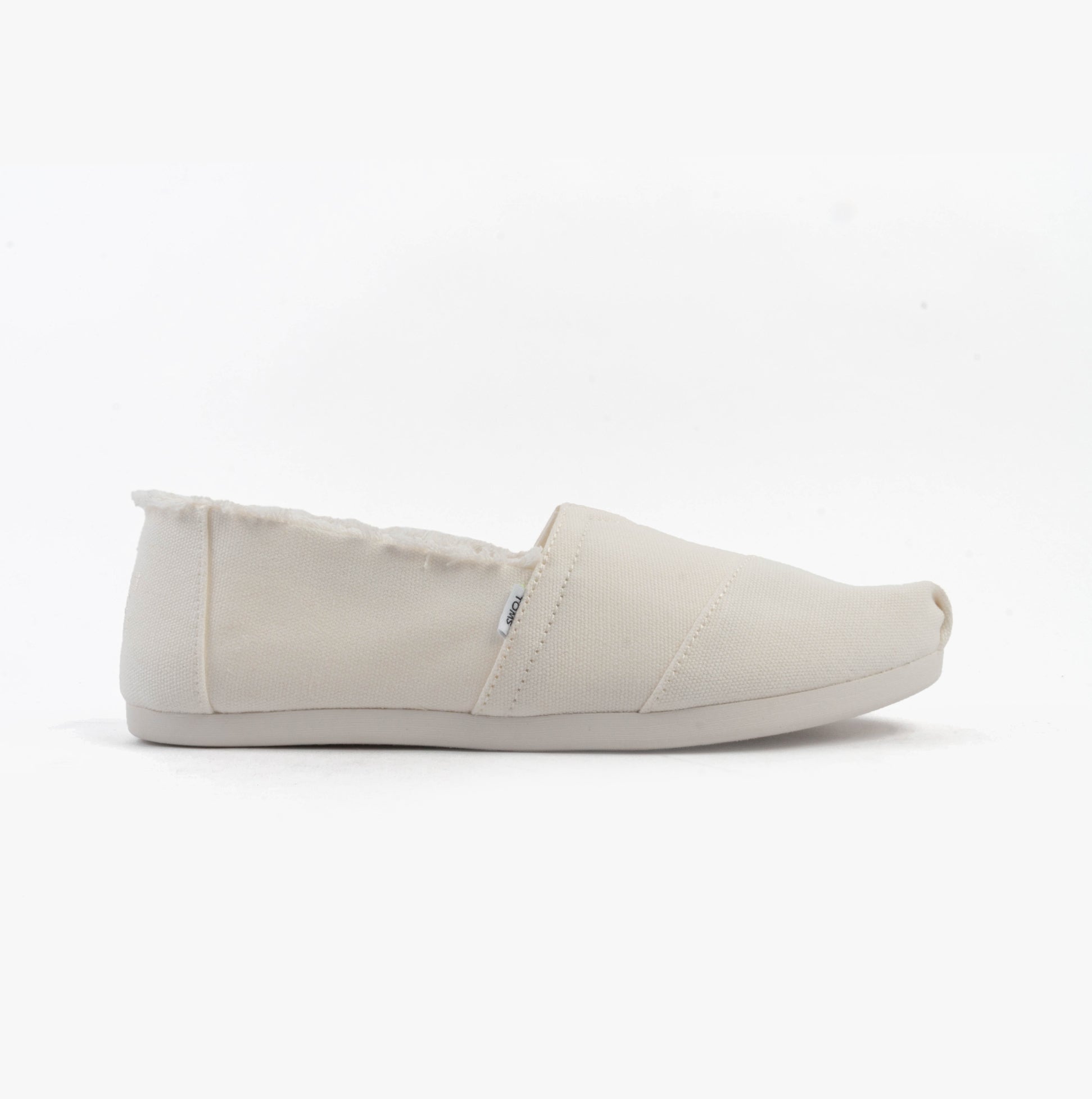 TOMS ALPARGATA CLASSIC Womens Espadrille White side view with textile upper and relaxed fit.