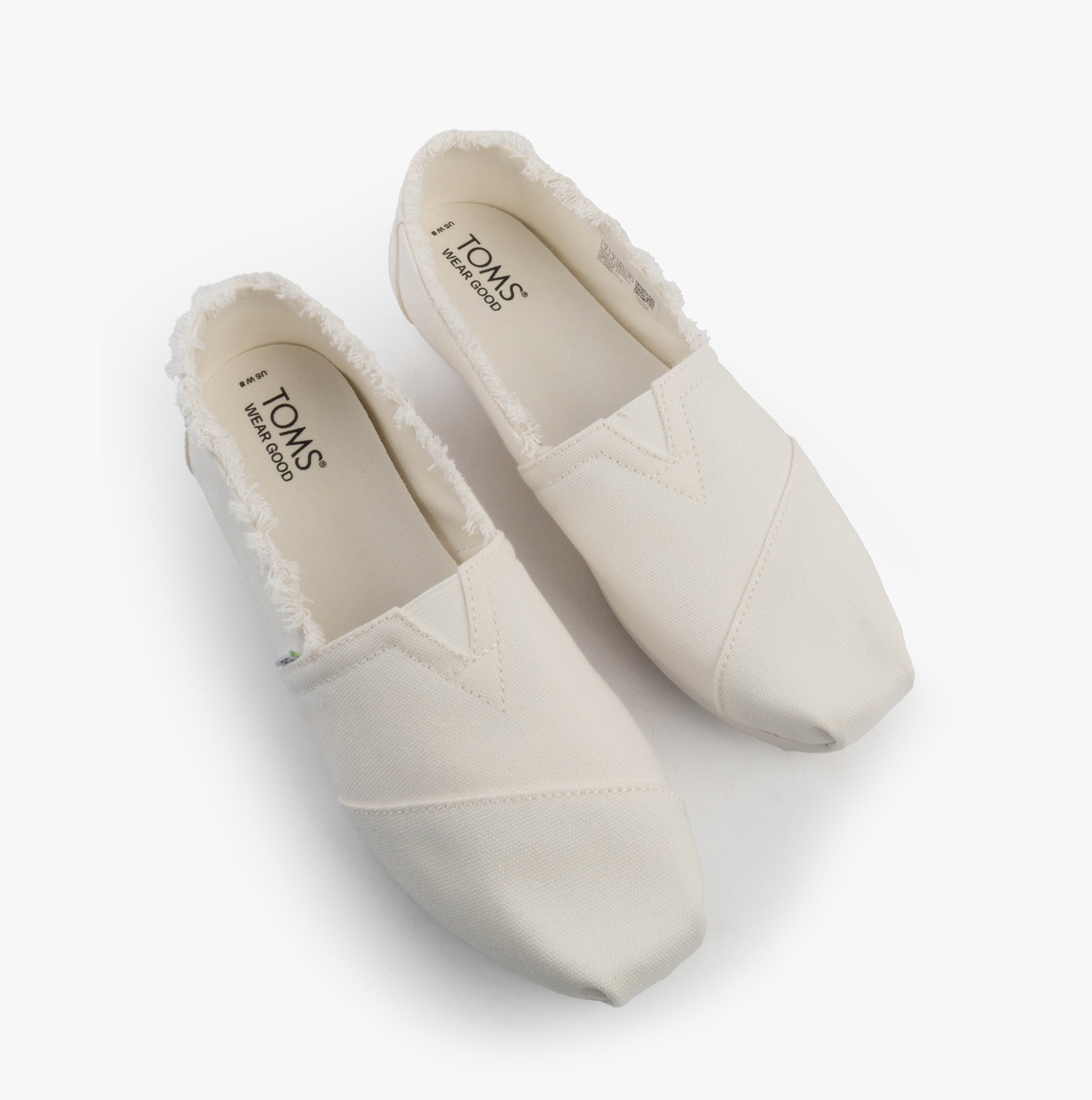 TOMS ALPARGATA CLASSIC Womens Espadrille White top view shoes with textile upper and slip-on design.