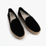TOMS CAROLINA Womens Espadrille Black top view of suede slip-on shoes with rubber sole.