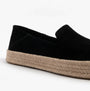TOMS CAROLINA Womens Espadrille Black side view featuring suede upper and jute sole design.