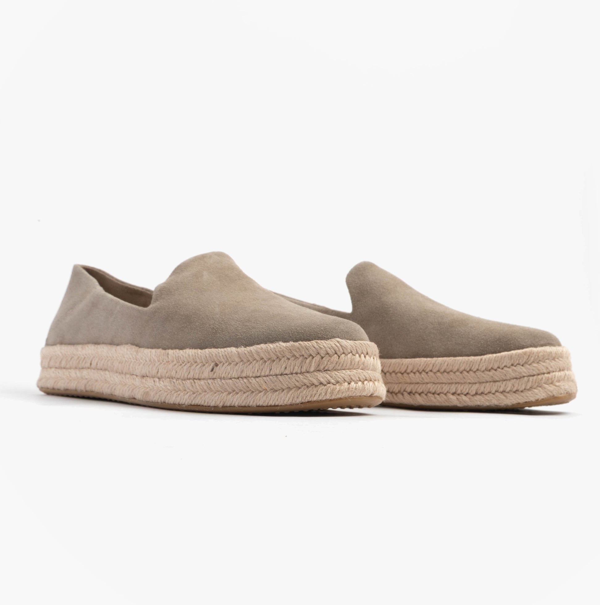 TOMS CAROLINA Womens Espadrille Natural side view showcasing suede upper and rope sole.