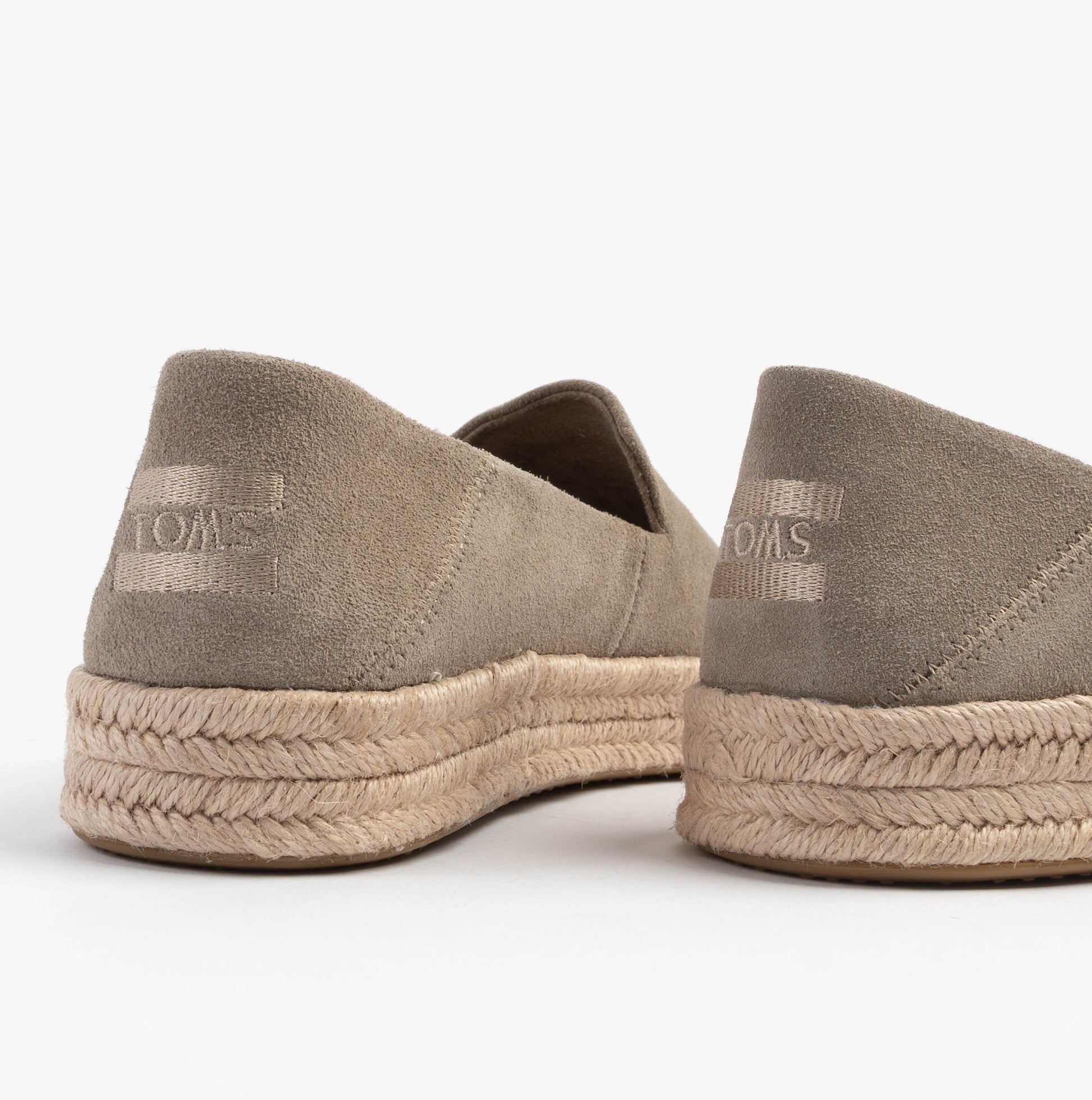 TOMS CAROLINA Womens Espadrille Natural back view showing soft suede upper and jute sole.
