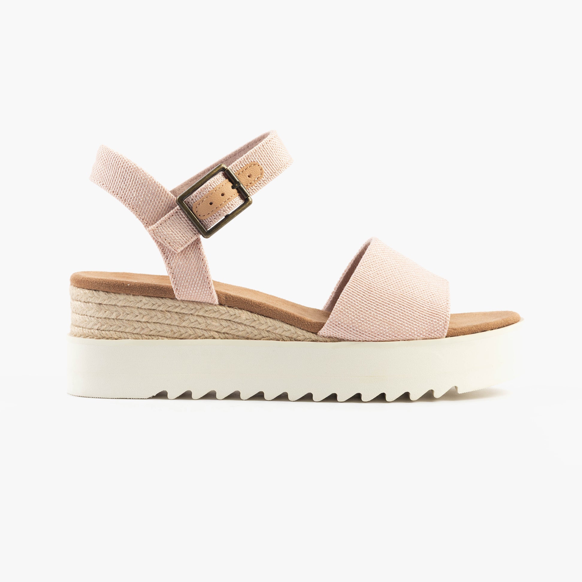 TOMS DIANA Womens Sandals Pink side view showing wedge heel and buckle closure.