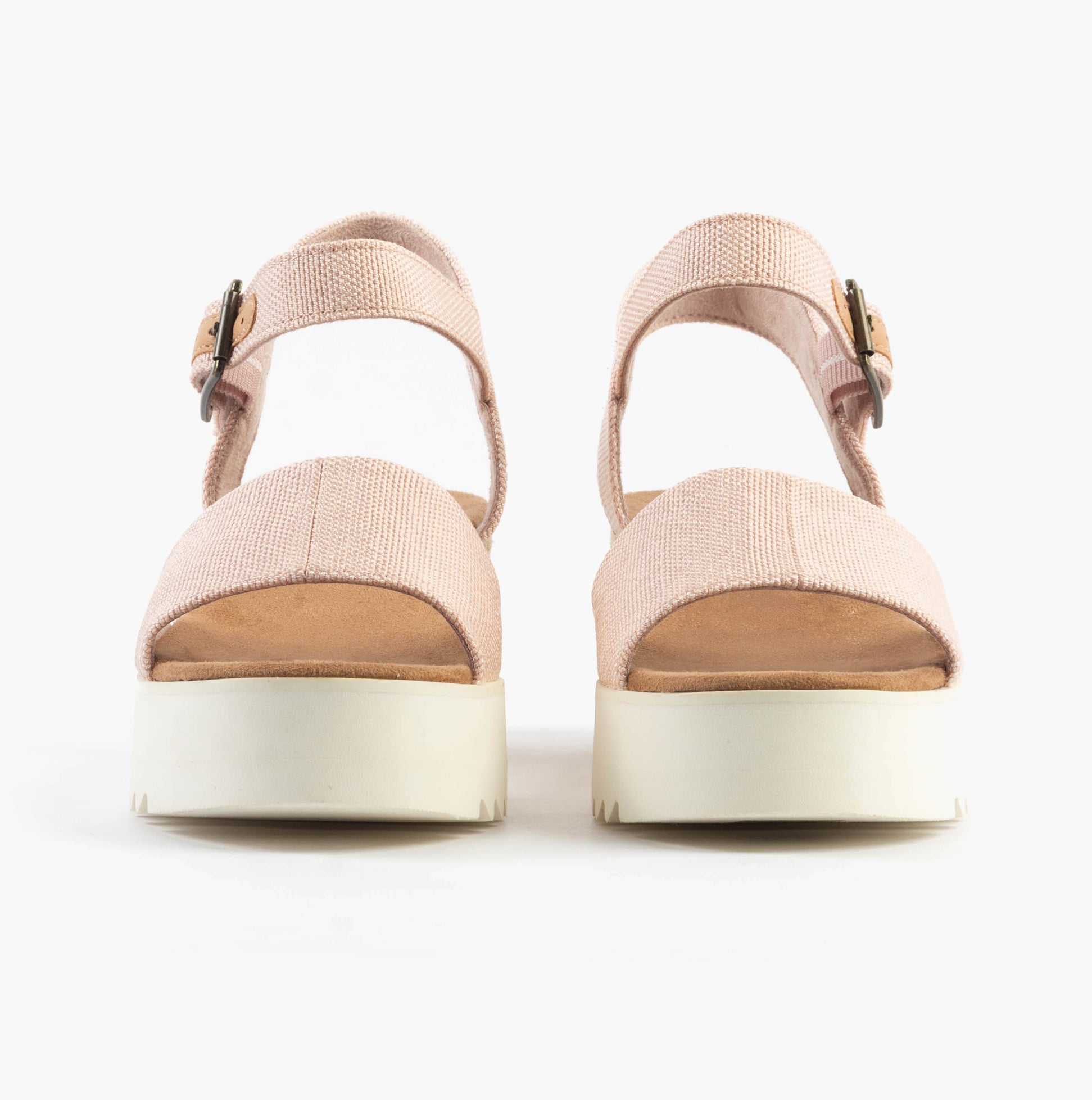 TOMS DIANA Womens Sandals Pink front view showcasing the buckle and wedge heel design.