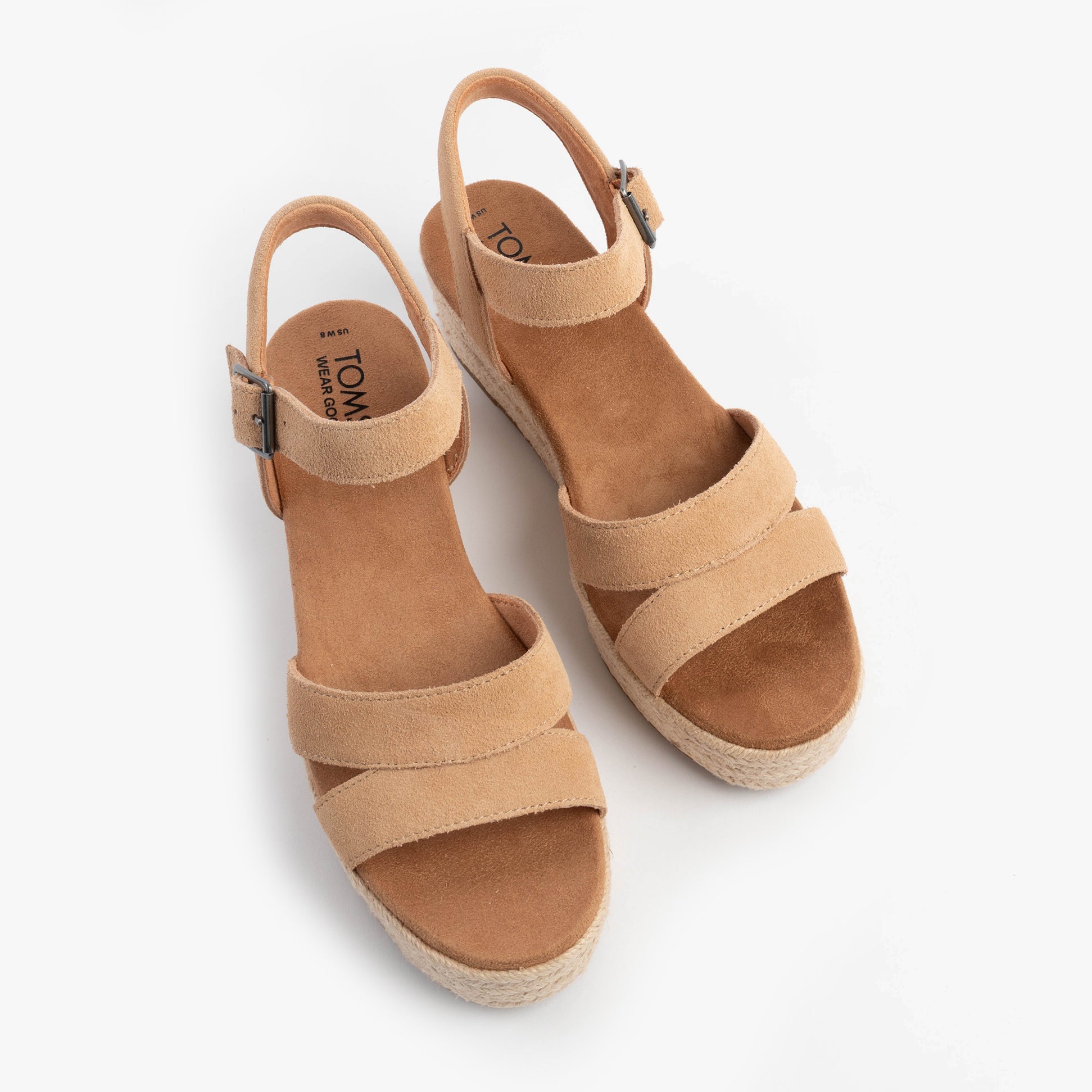 TOMS AUDREY Womens Sandals Natural top view showcasing the stylish design and comfortable wedge heel.