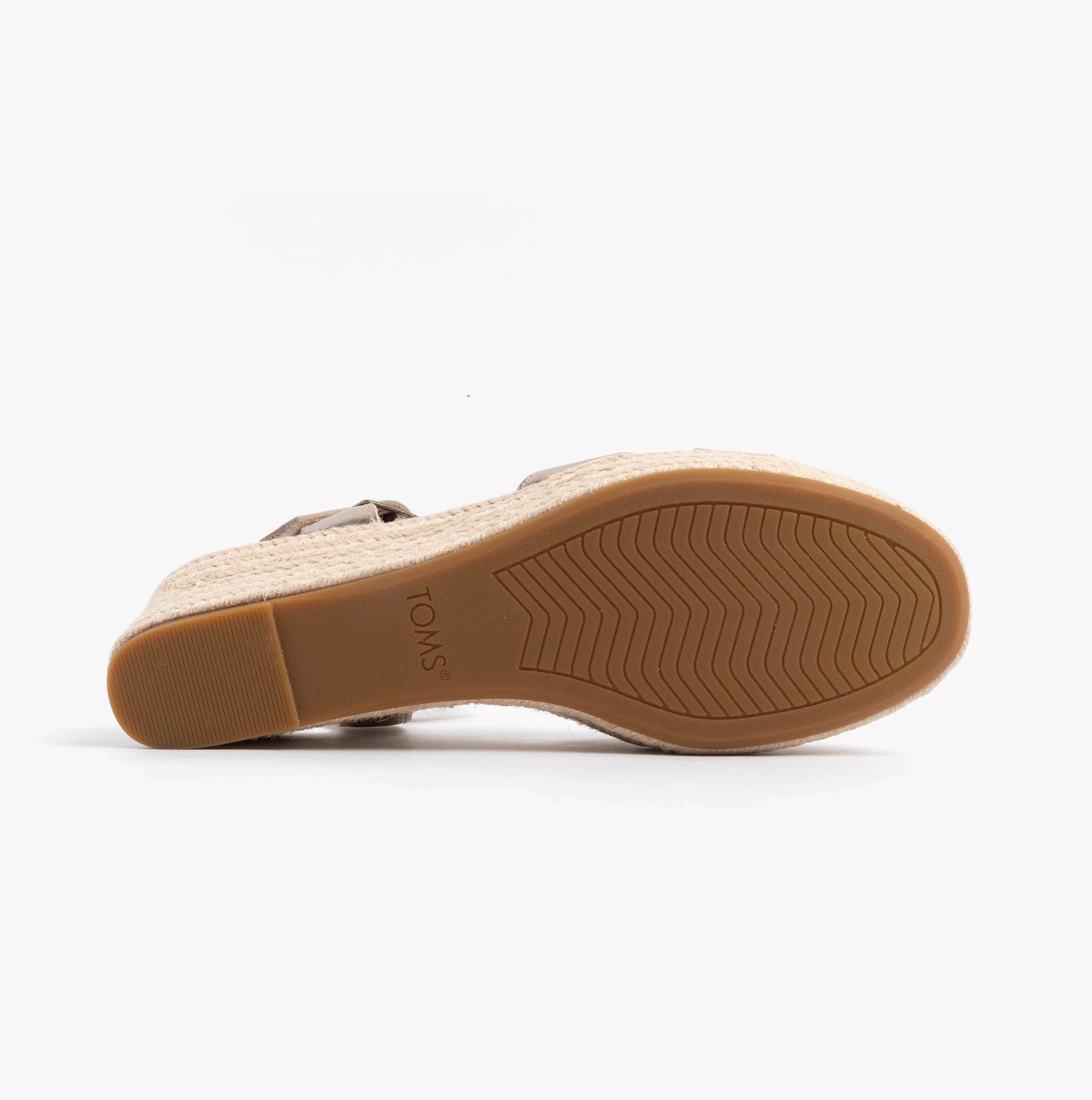 TOMS AUDREY Womens Sandals Gold bottom view showcasing the rubber sole and textured details.