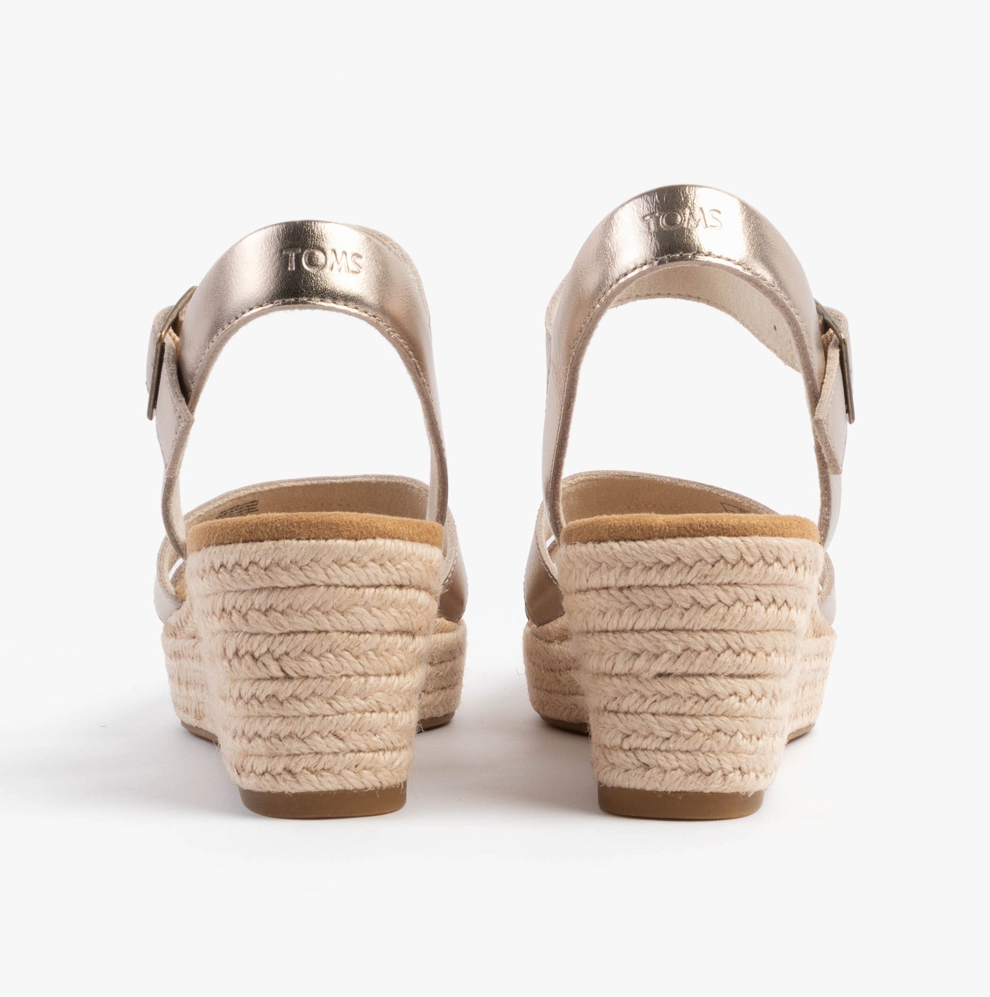 TOMS AUDREY Womens Sandals Gold back view with wedge heel and buckle detail.