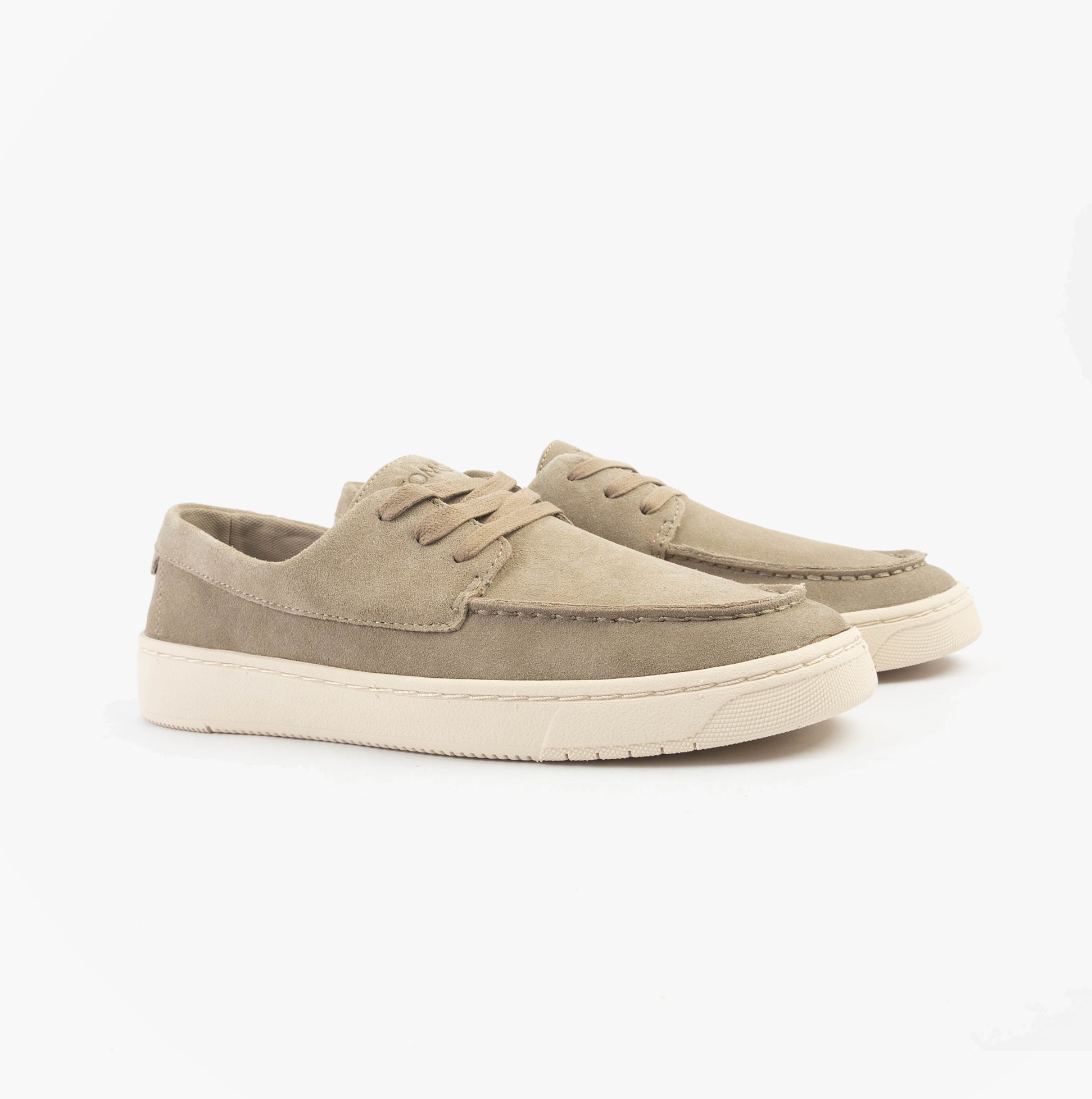 TOMS TRVL LITE LONDON Mens Casual Shoes Taupe side view showcasing suede upper and lace-up design.