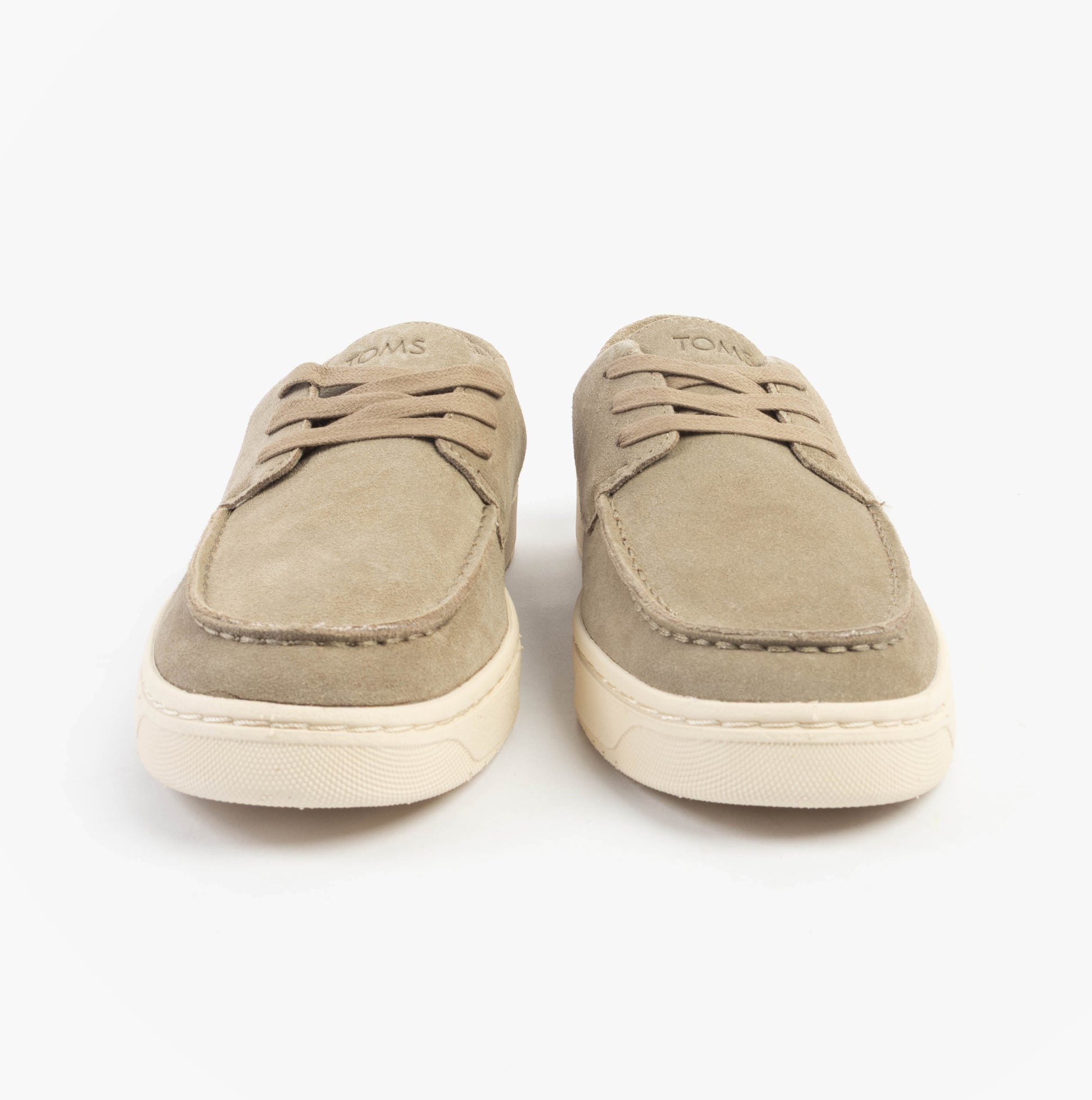 TOMS TRVL LITE LONDON Mens Casual Shoes Taupe front view showing lace-up design with suede upper.