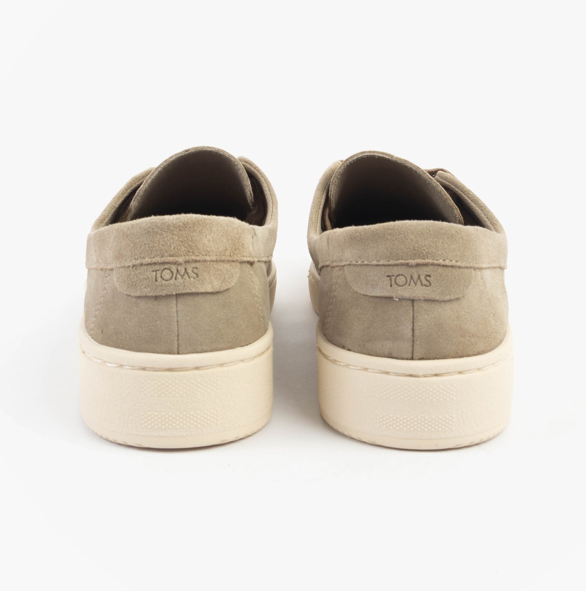 TOMS TRVL LITE LONDON Mens Casual Shoes Taupe back view showing soft suede, relaxed fit and low heel.