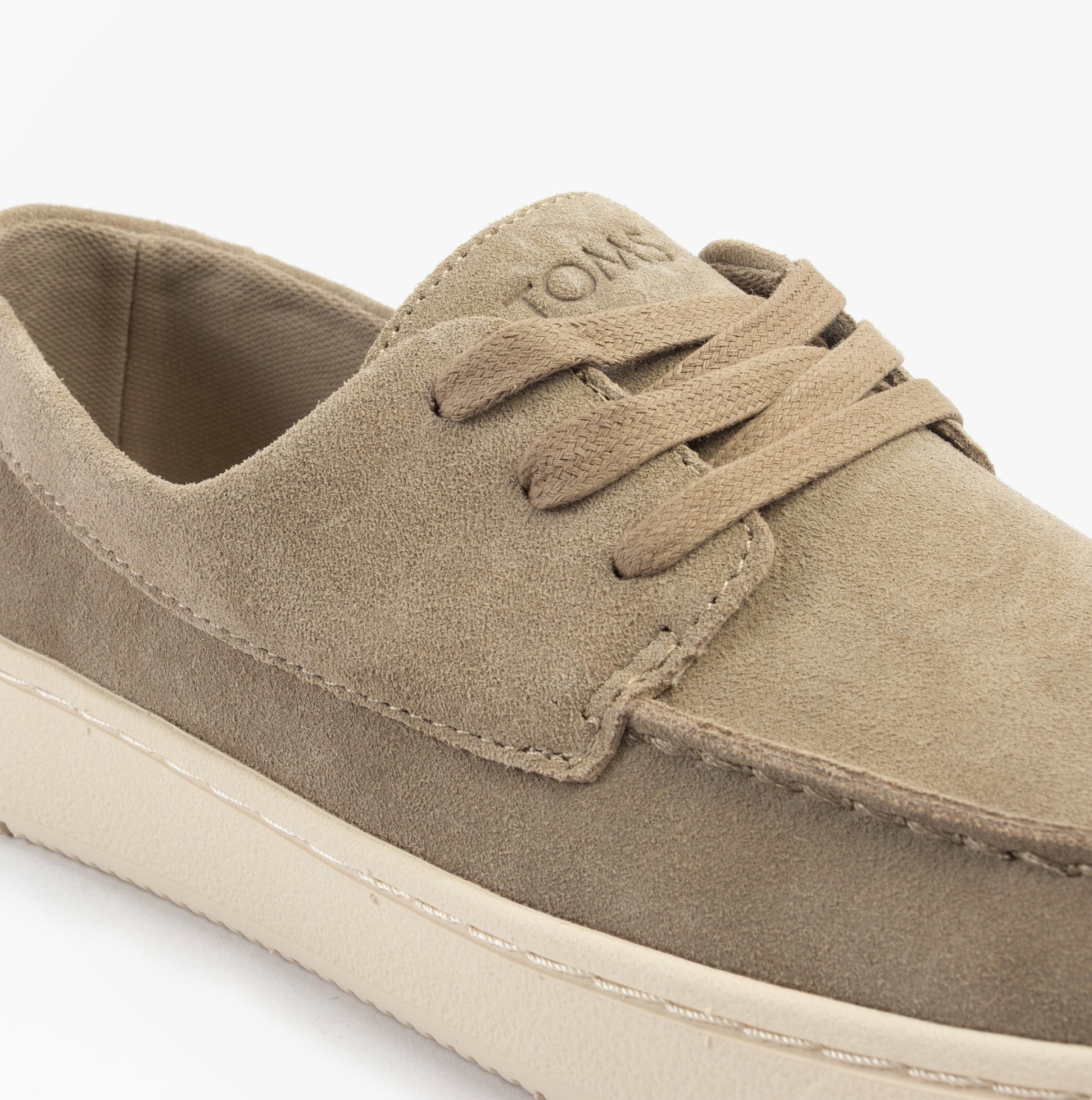 TOMS TRVL LITE LONDON Mens Casual Shoes Taupe side view showcasing suede upper and lace-up design.