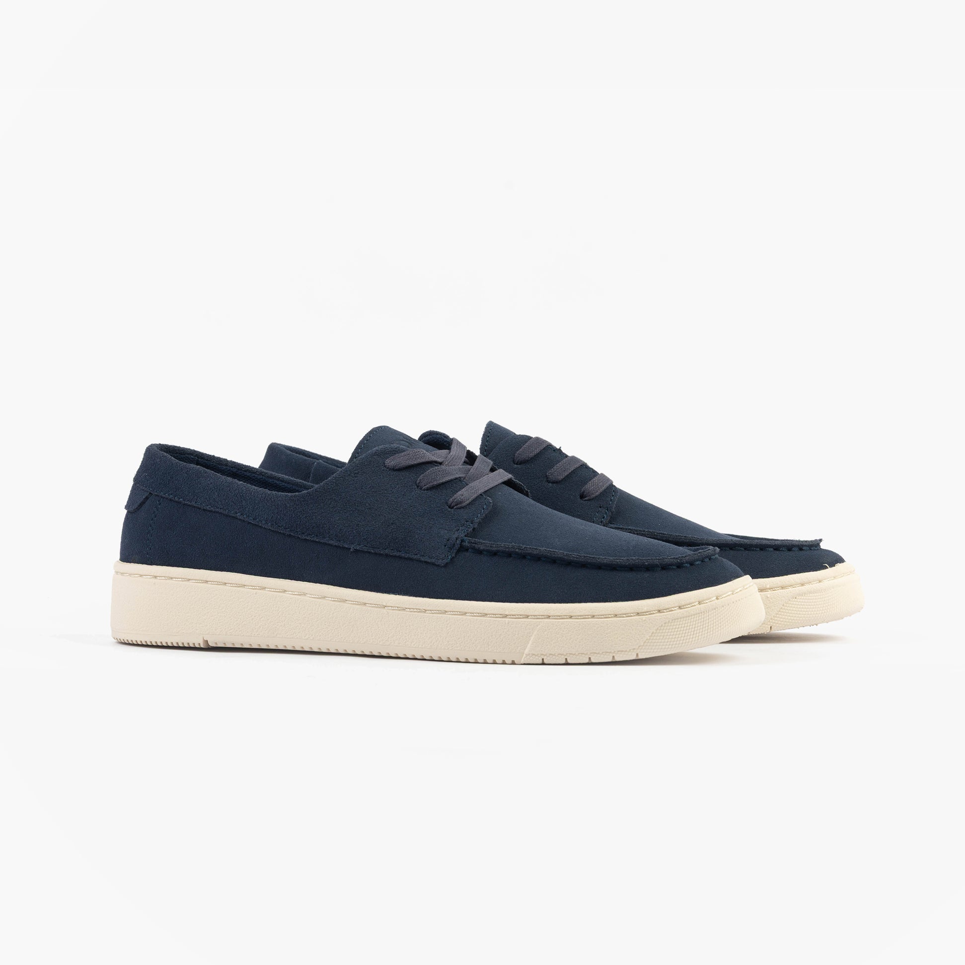 TOMS TRVL LITE LONDON Mens Casual Shoes Navy side view showing suede upper and rubber sole.