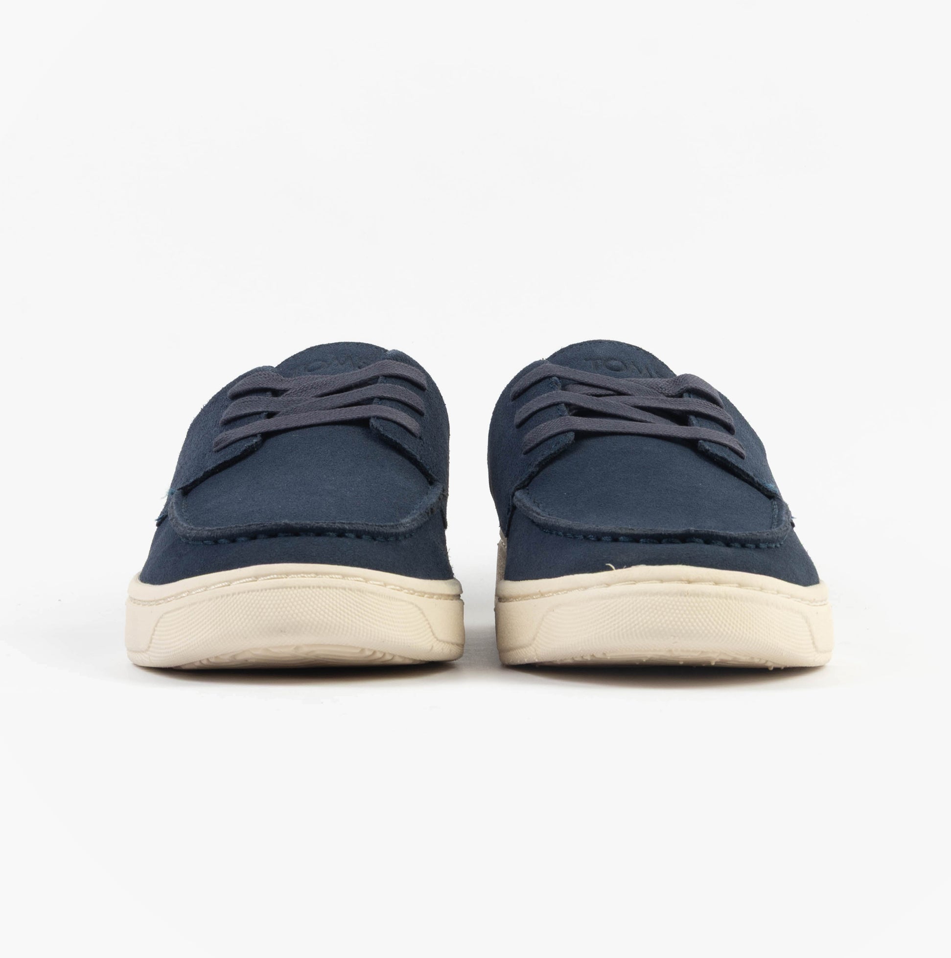 TOMS TRVL LITE LONDON Mens Casual Shoes Navy front view, lace-up suede loafers with round toe