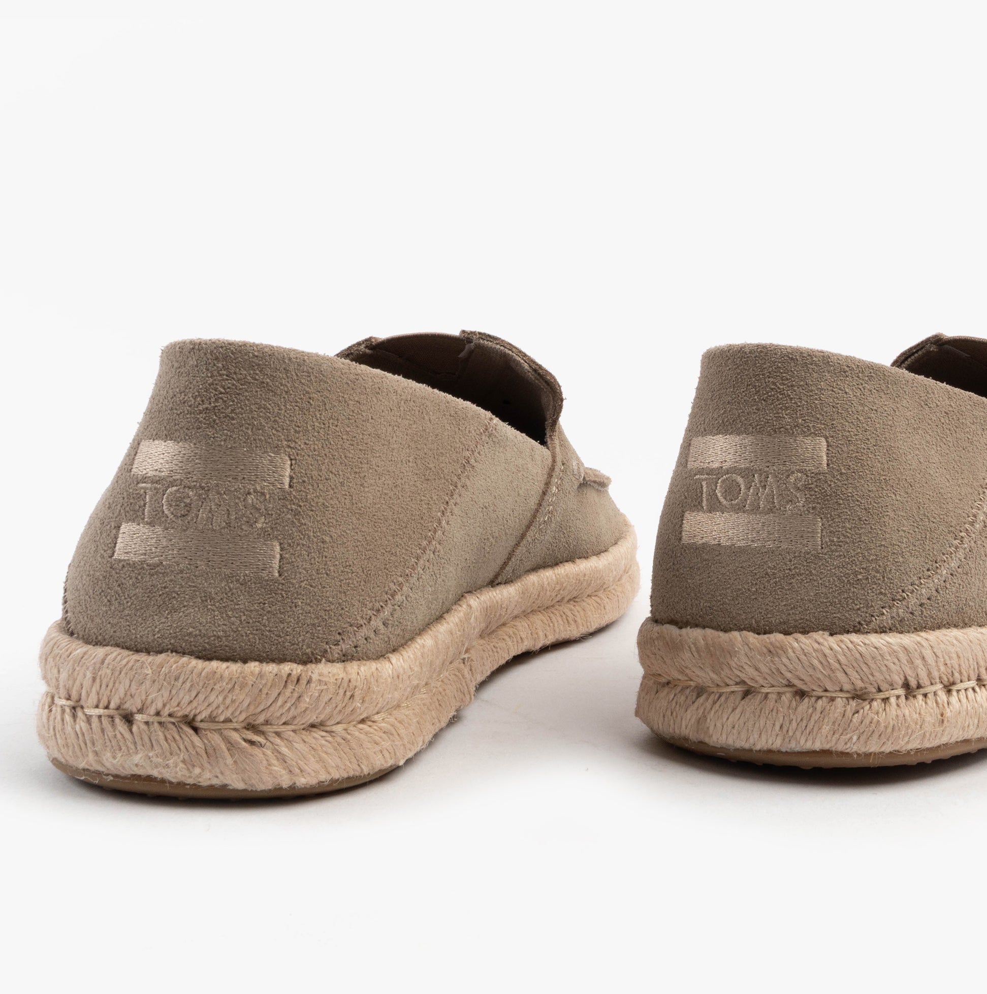 TOMS ALONSO LOAFER ROPE Mens Espadrille Taupe back view showing suede upper and rope sole detail